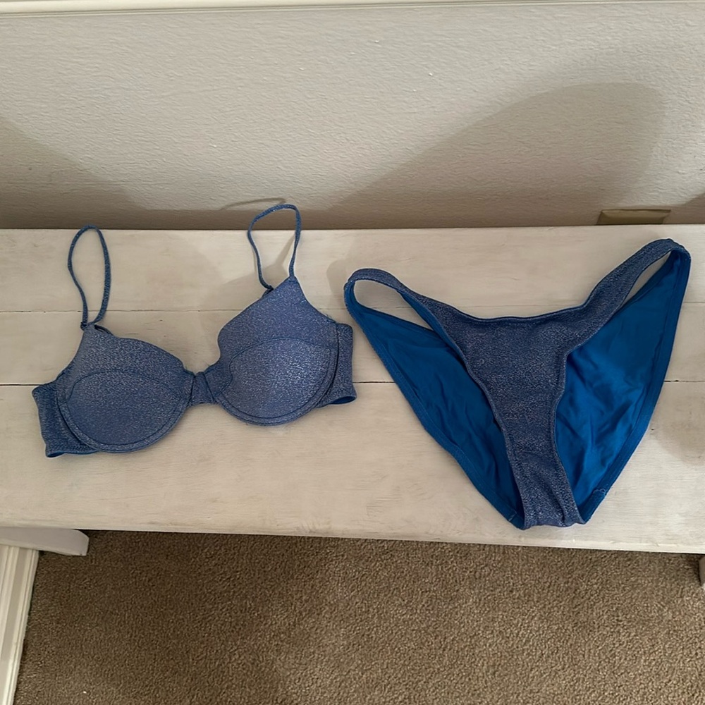 Blue triangl swimsuit. Size Small top and size medium bottoms